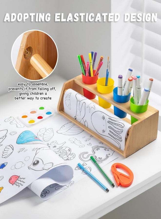Payarma Paper Roll Dispenser for Kids Art Tabletop Easel with Blank & Patterned Paper Rolls, 12 Pigments, Drawing Tools, Pen Cups Craft Station for Kids Ages 3-8 in Home, Classroom - Image 5